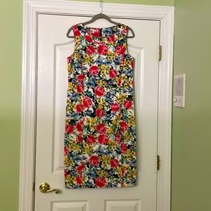 Tea length floral sleeveless dress